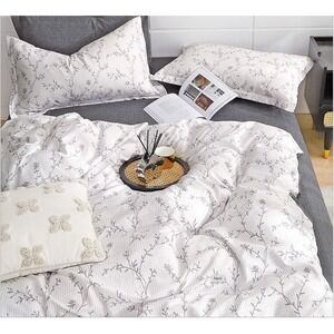 Ivy Gray Branches 100% Cotton Comforter Set Queen Modern Farmhouse Minimalist‎